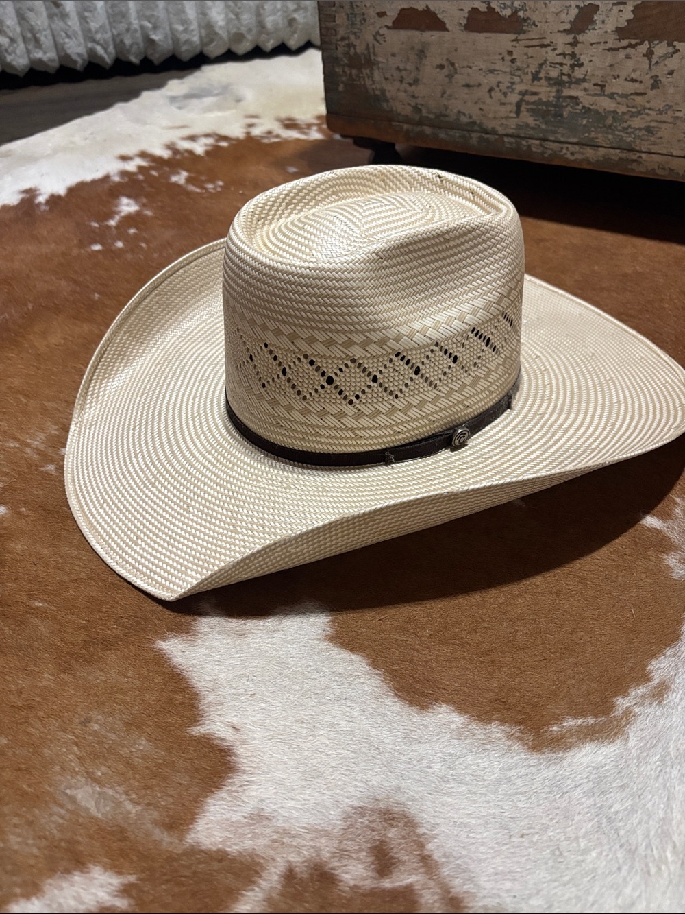 Men's Rafter C Straw Cowboy Hat with Leather Band - Natural